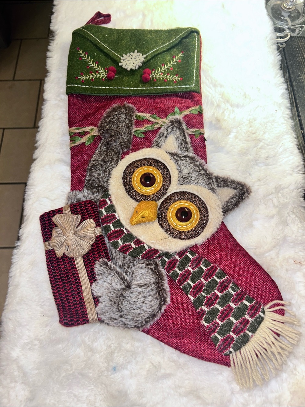 50%offw❤️ Rustic Owl & Faux Fur Rustic Farmhouse Christmas Stocking